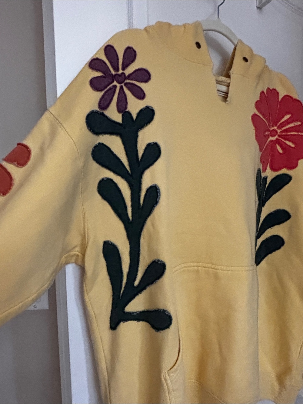We The Free Yellow Floral Appliqué Hoodie with Pink & Purple Accents - Picture 3 of 5
